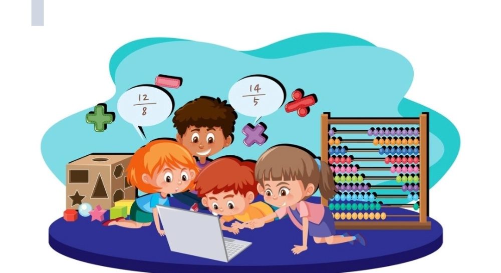 Trẻ em học vẽ trên ứng dụng giáo dục.